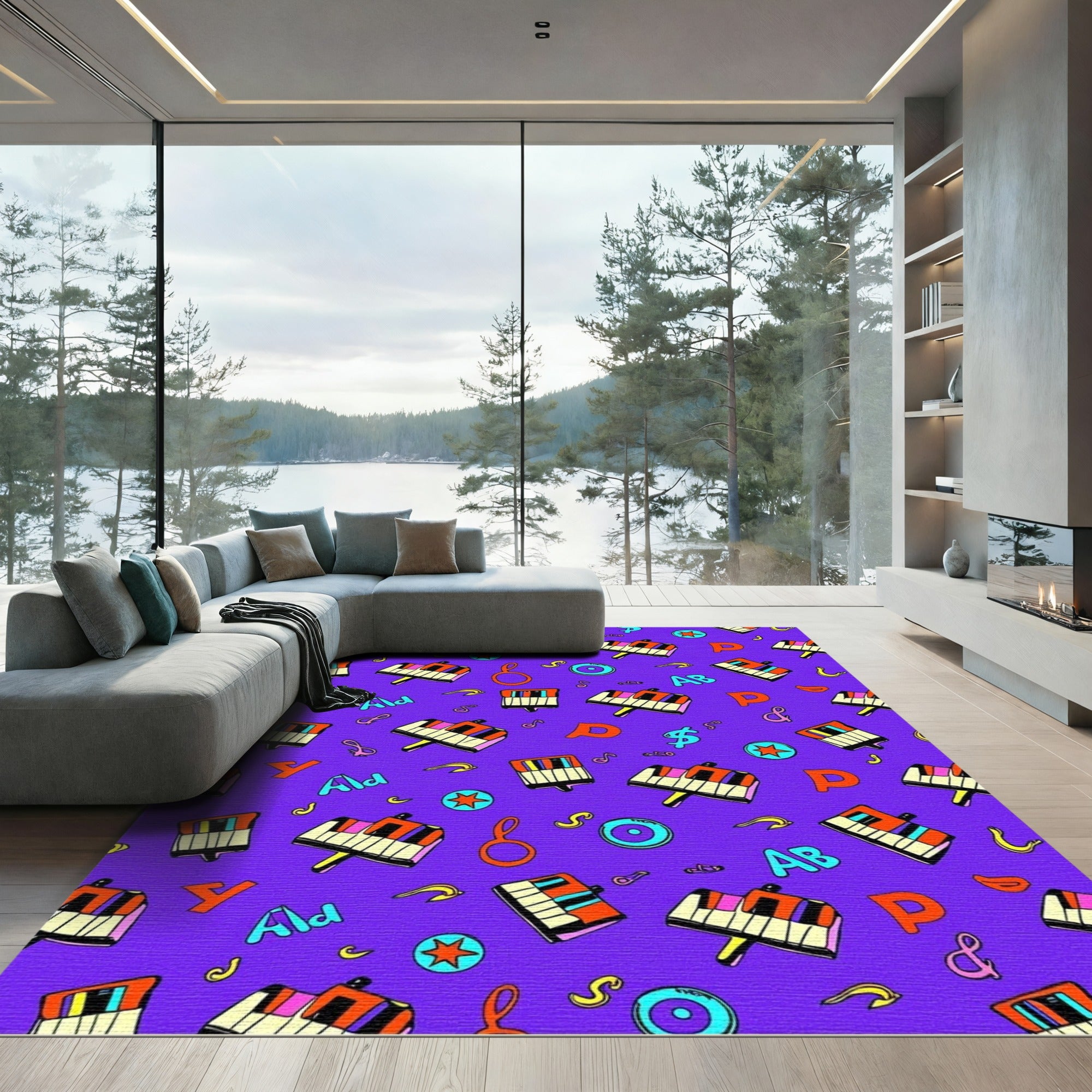 Retro Piano Keys Music Notes Rug