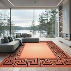Coral And Black Geometric Frame Rug