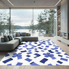 Whimsical Blue Floral Scattered Squares Rug