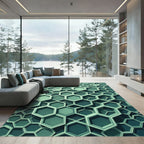 Modern Emerald Green Geometric Hexagon Rug