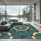 Art Deco Teal Fan Mandala Rug