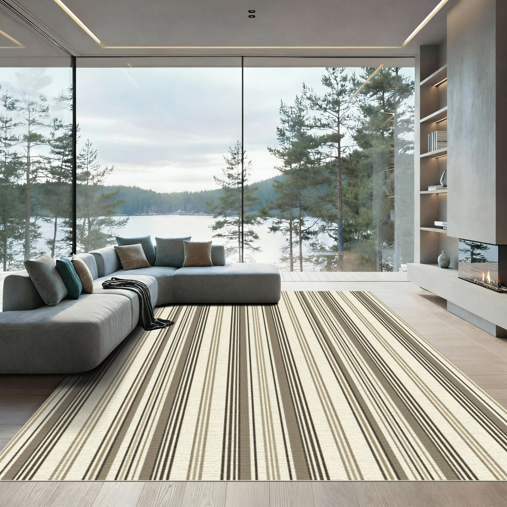 Earthy Brown and Neutral Classic Stripe Rug