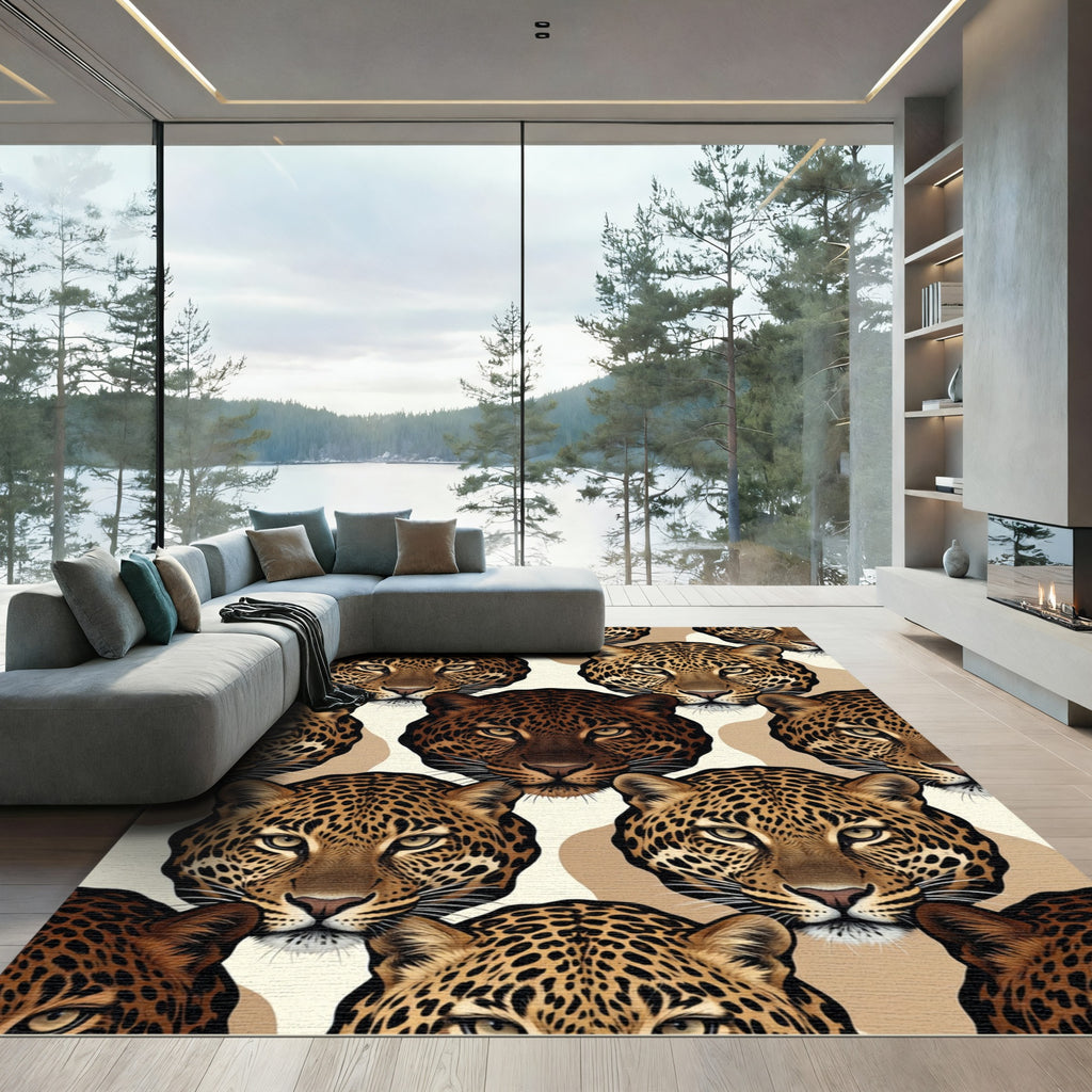 Leopard Face Neutral Tonal Repeat Rug