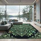 Elegant Emerald Leafy Foliage Medallion Rug