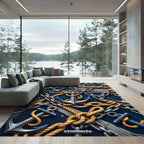 Nautical Navy Anchor Chain Rope Rug