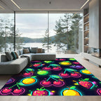 Neon Pixelated Fruit Retro Gaming Art Rug