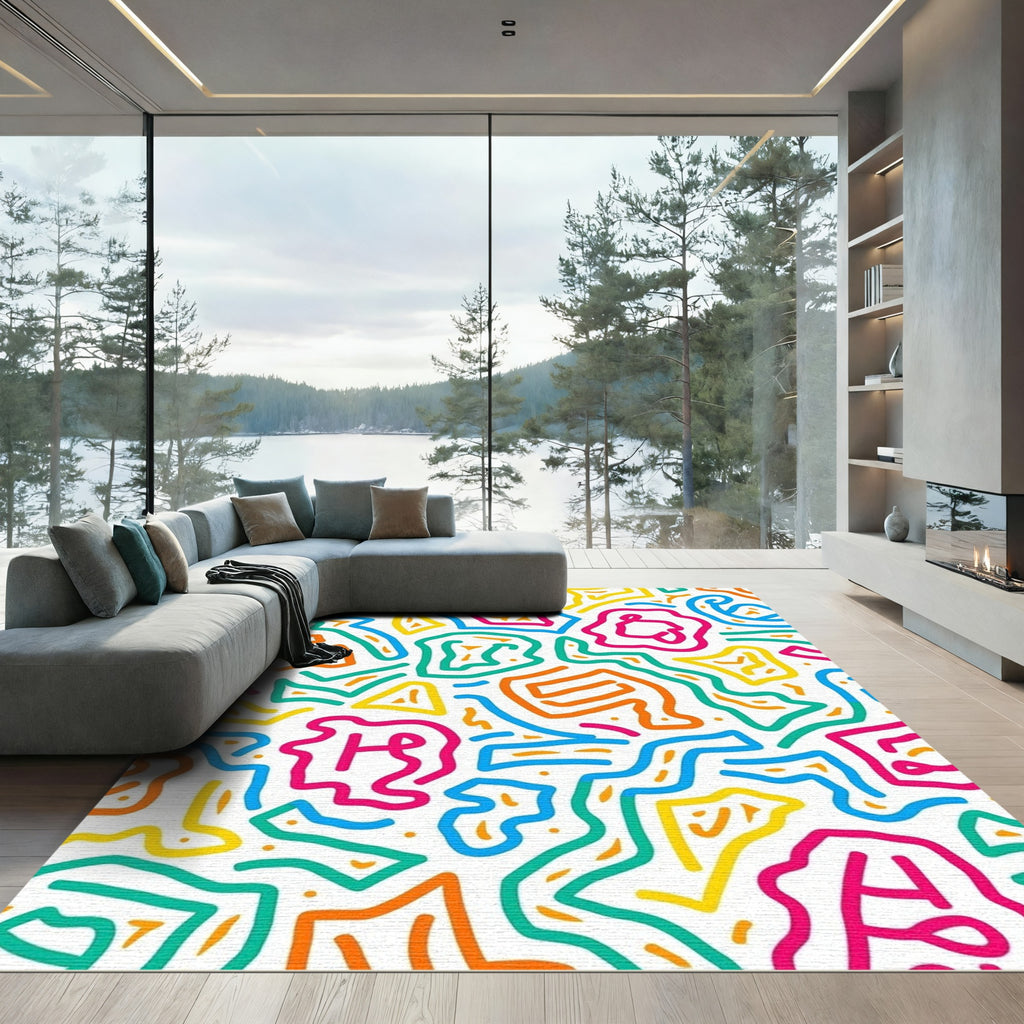Colorful Abstract Line Art Rug
