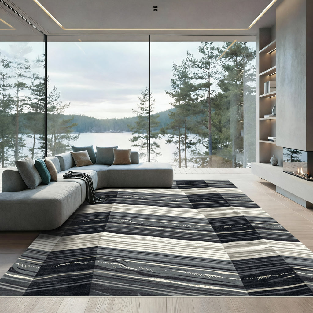 Monochrome Linear Abstract Geometric Rug