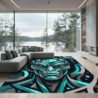 Cyan Geometric Alien Portrait Rug