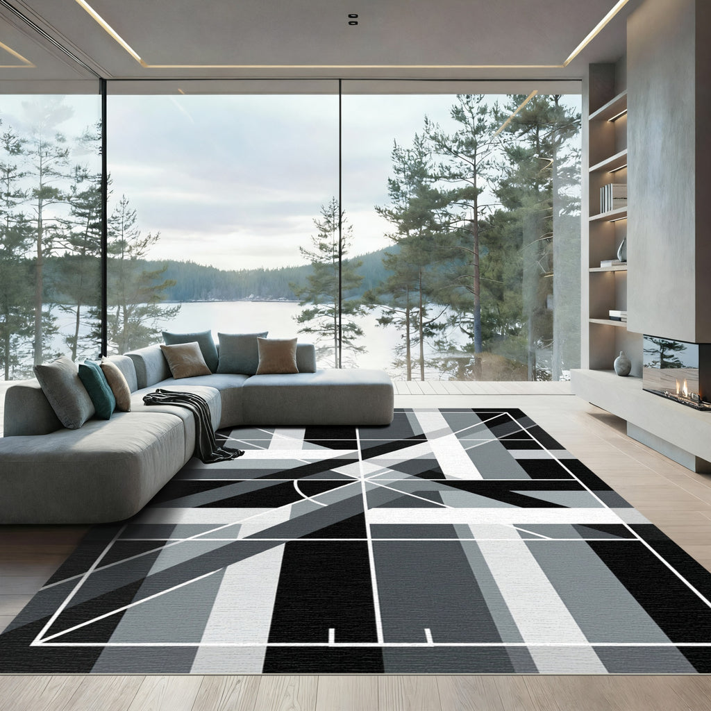Monochromatic Abstract Geometric Linear Area Rug