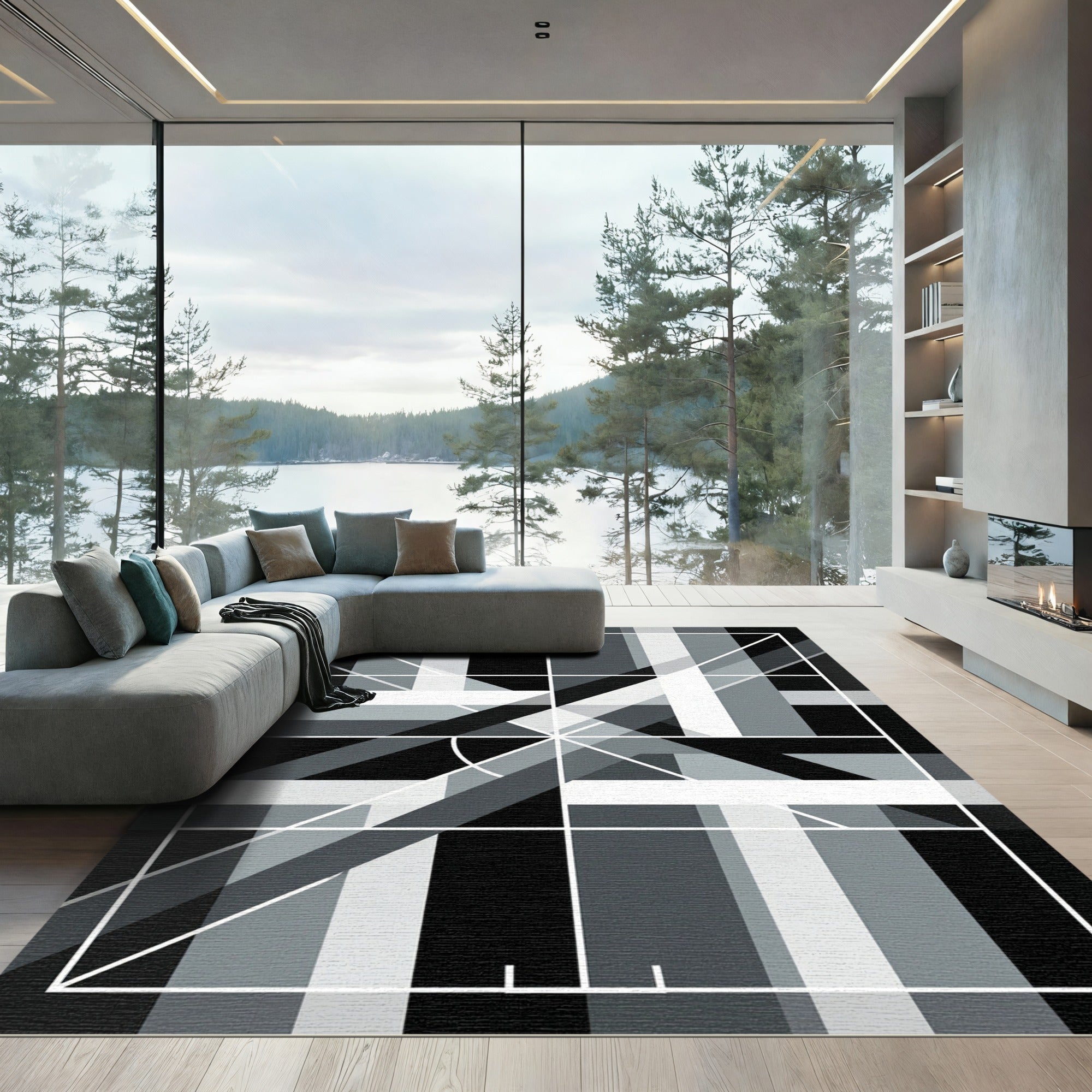 Monochromatic Abstract Geometric Linear Area Rug