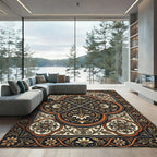 Ornate Black Gold Floral Quadrant Rug