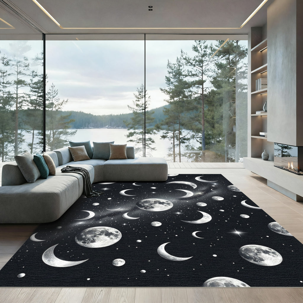 Celestial Moon Phases Starry Night Rug
