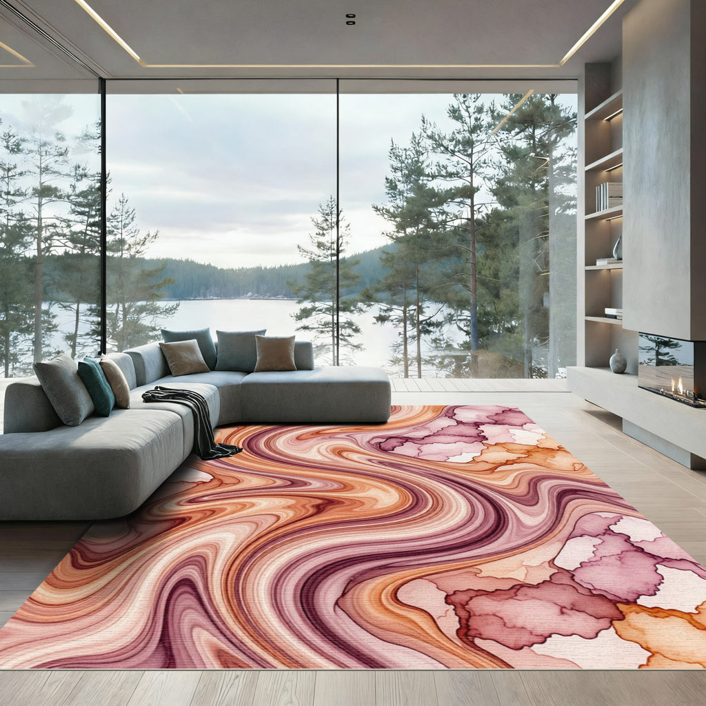Earthy Swirls Watercolor Texture Rug