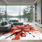 Vibrant Coral Cherry Blossom Abstract Rug