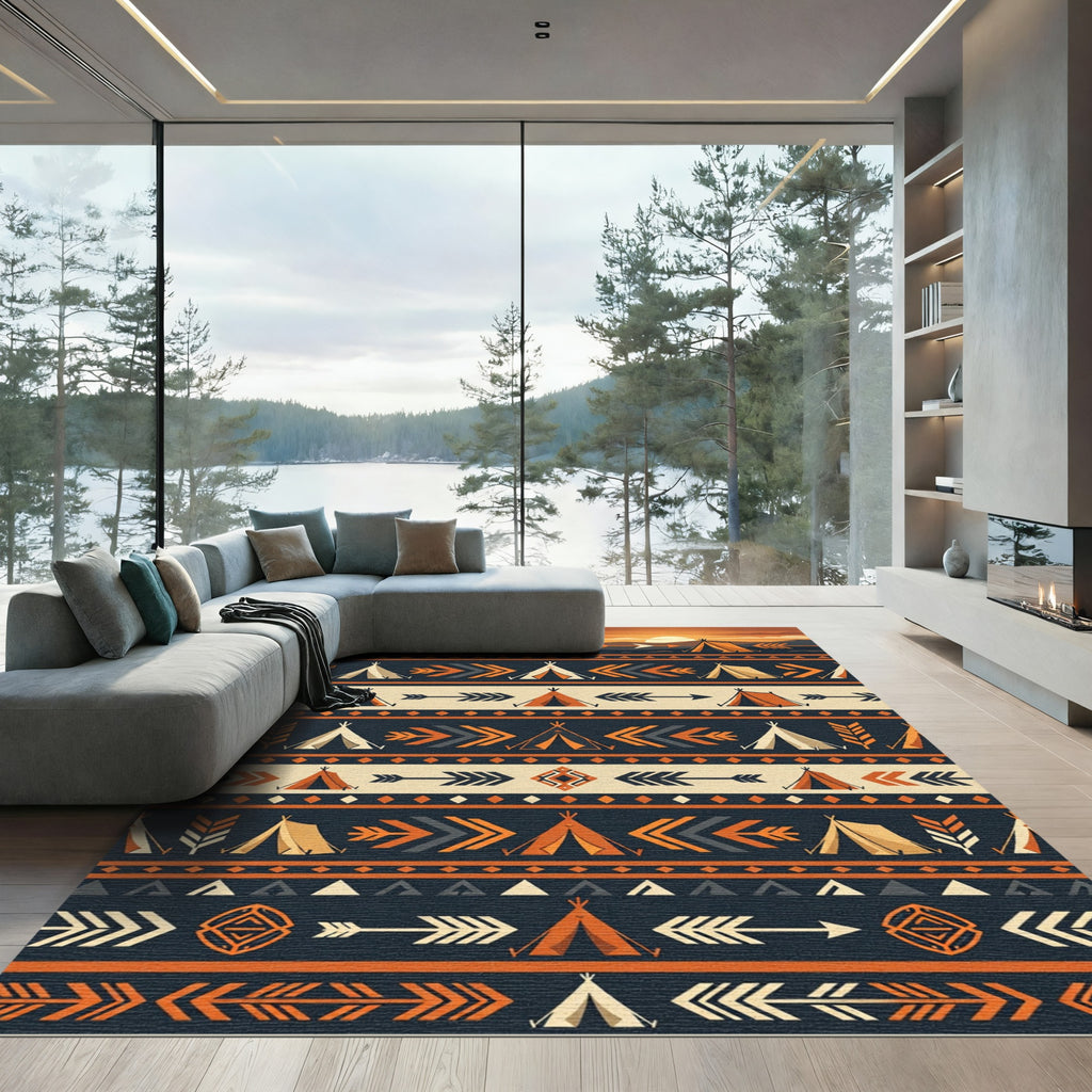 Earthy Sunset Teepee Arrow Geometric Rug