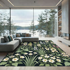 Botanical Wildflower Garden on Black Canvas Rug