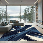 Modern Navy Blue Abstract Brushstroke Rug