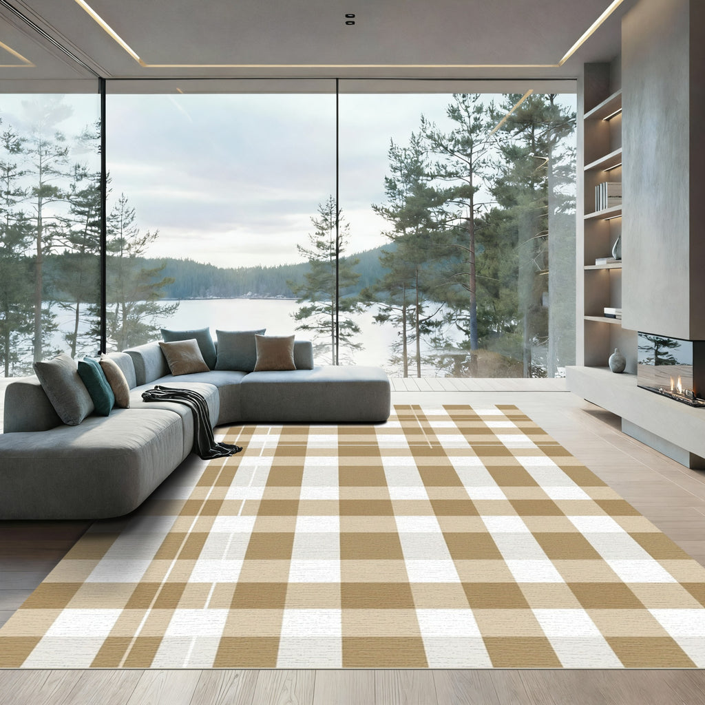 Classic Tan White Checkered Rug