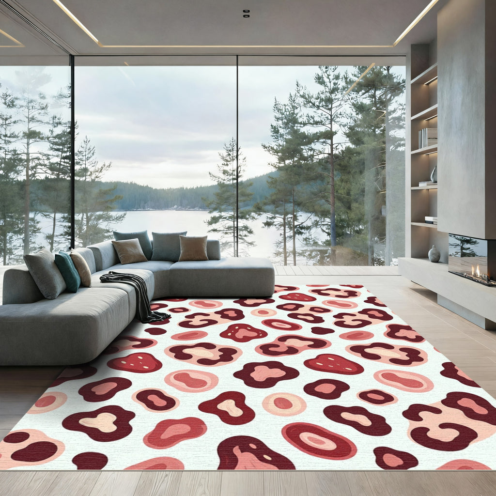 Abstract Blush and Maroon Leopard Spot Rug