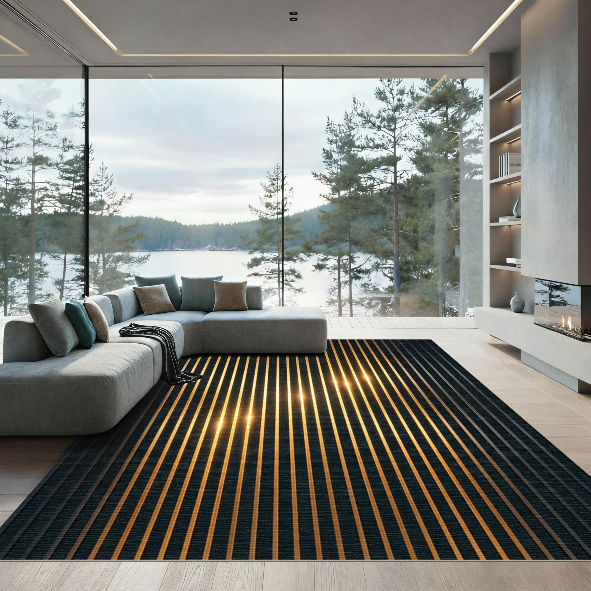 Dark Gold Vertical Stripe Illumination Rug