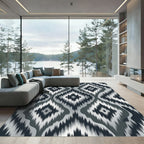 Monochrome Abstract Ikat Diamond Jacquard Rug