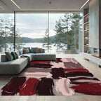 Abstract Dark Red Brush Stroke Art Rug