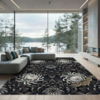 Gothic Black and White Chrysanthemum Art Rug