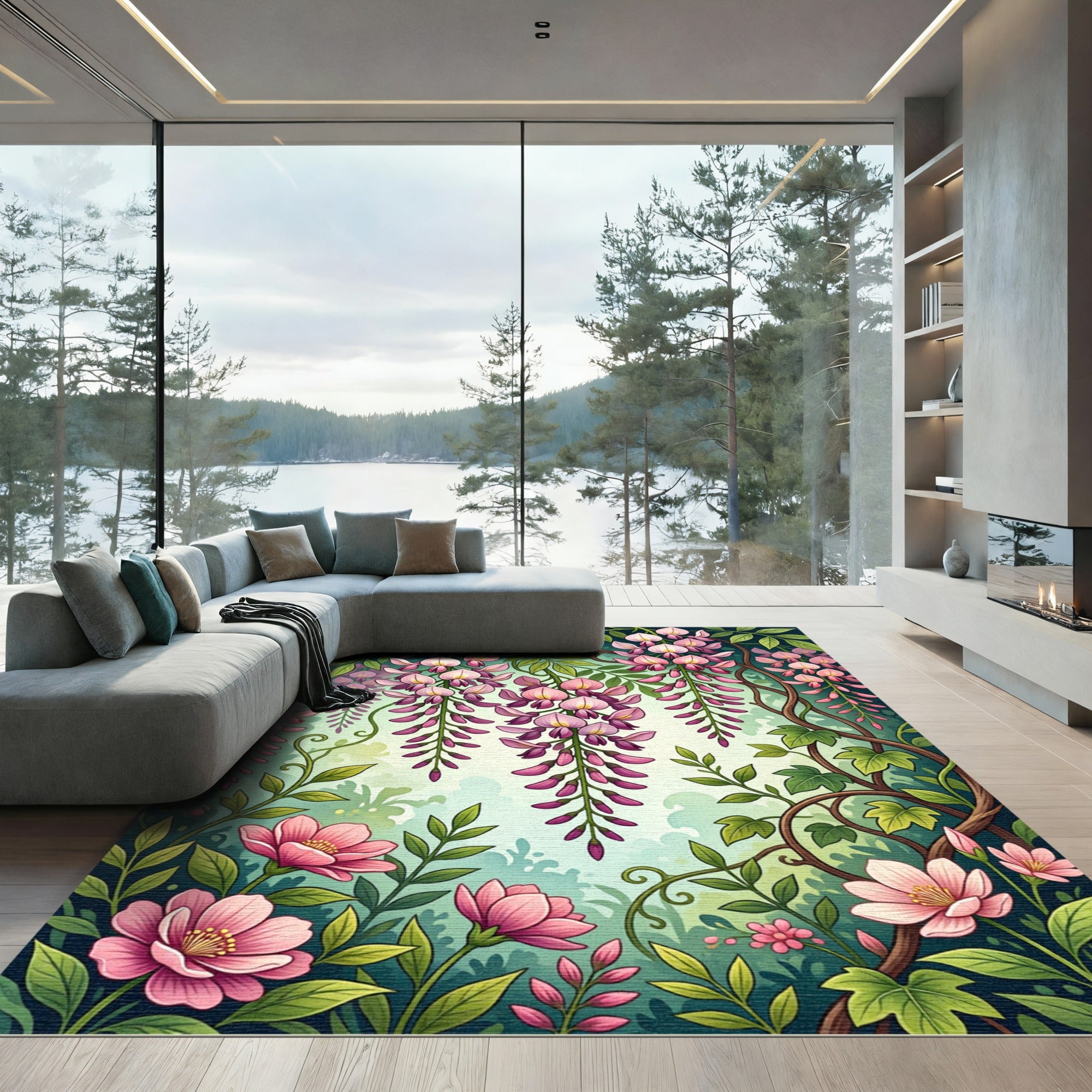 Blushing Wisteria Vines and Petals Rug