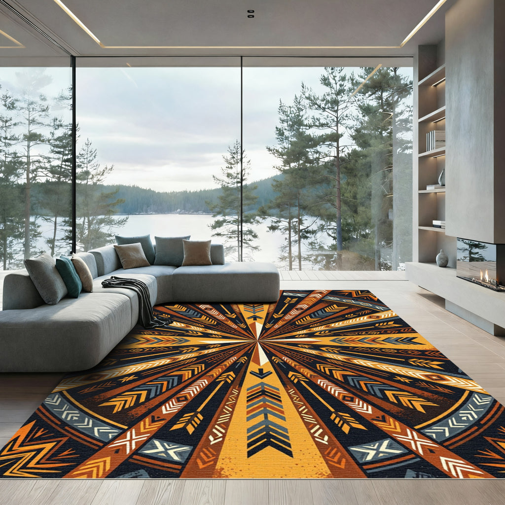 Geometric Golden Arrow Radial Tapestry Rug