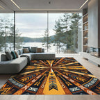 Geometric Golden Arrow Radial Tapestry Rug