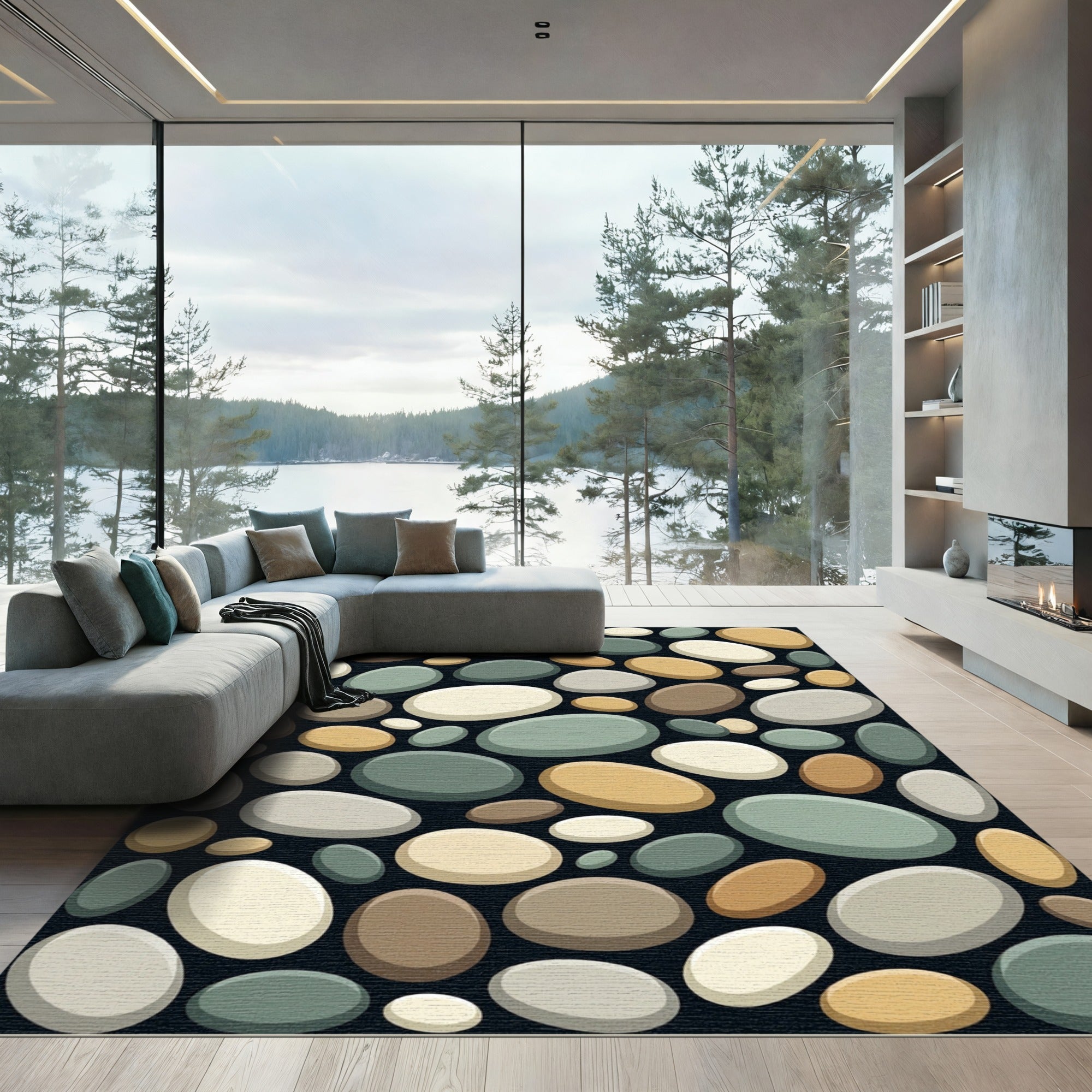 Natural Stone Pebbles Arrangement Rug