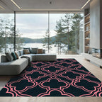 Pink Quatrefoil Geometric Navy Grid Rug