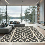 Intricate Ivory Interlocking Lattice Charcoal Rug
