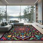 Vibrant Crimson Floral Medallion Swirl Rug