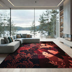 Dramatic Red World Map Swirl Rug