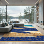 Blue and Tan Woven Coastal Stripe Rug