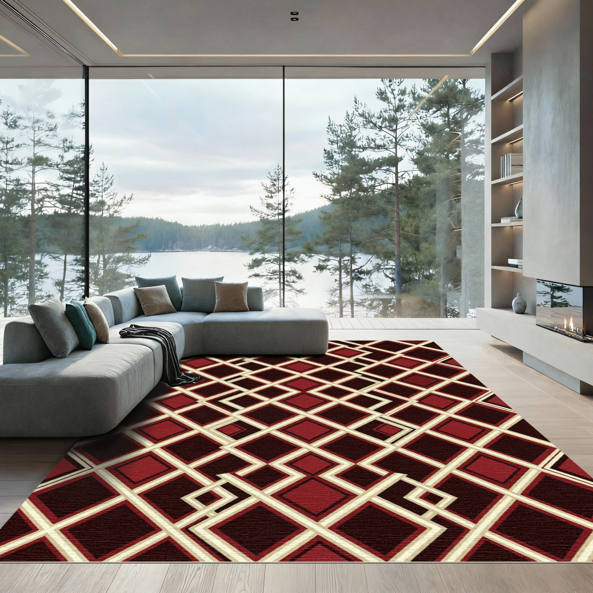 Crimson Interlocking Diamond Net Rug