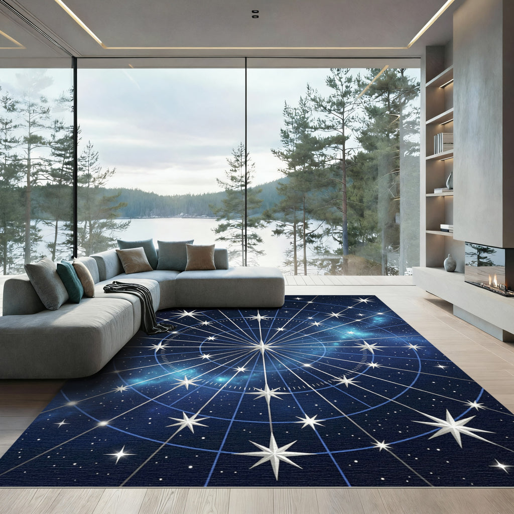 Midnight Blue Celestial Constellation Mapping Rug