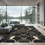 Elegant Art Deco Charcoal Shell Arch Rug