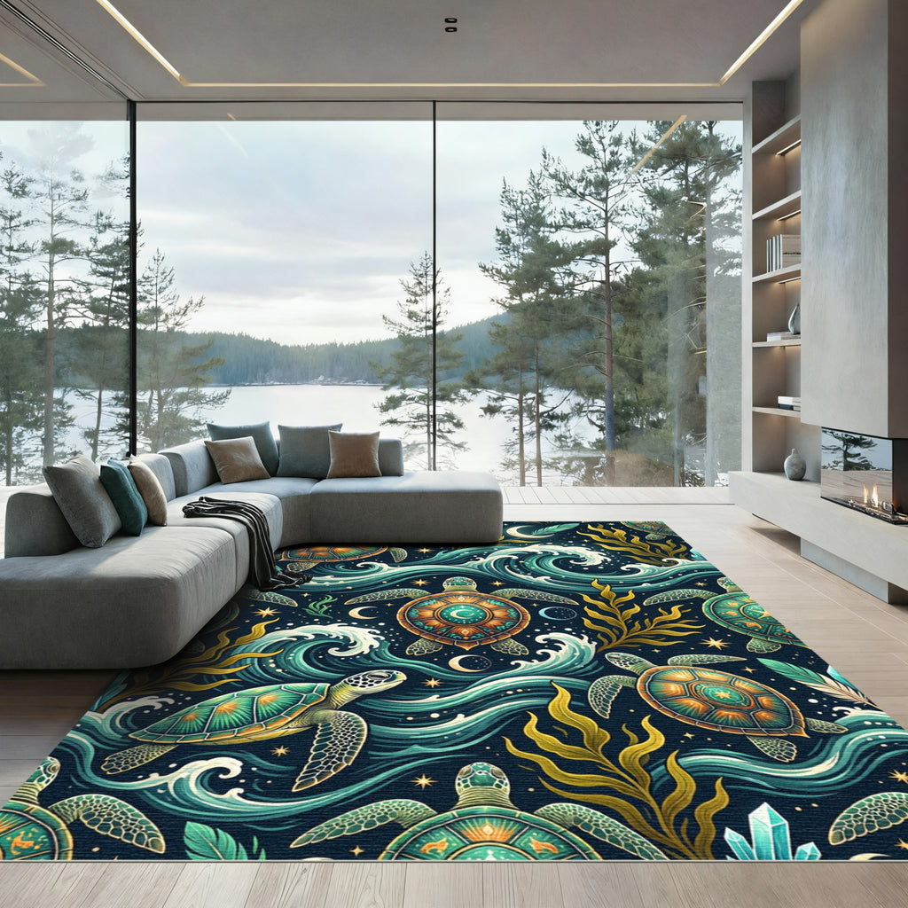 Celestial Sea Turtle Enchanted Ocean Waves Rug