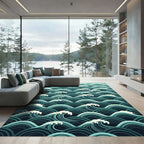 Deep Teal Ocean Wave Composition Rug