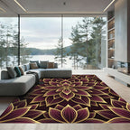 Luxurious Burgundy Gold Petal Mandala Rug