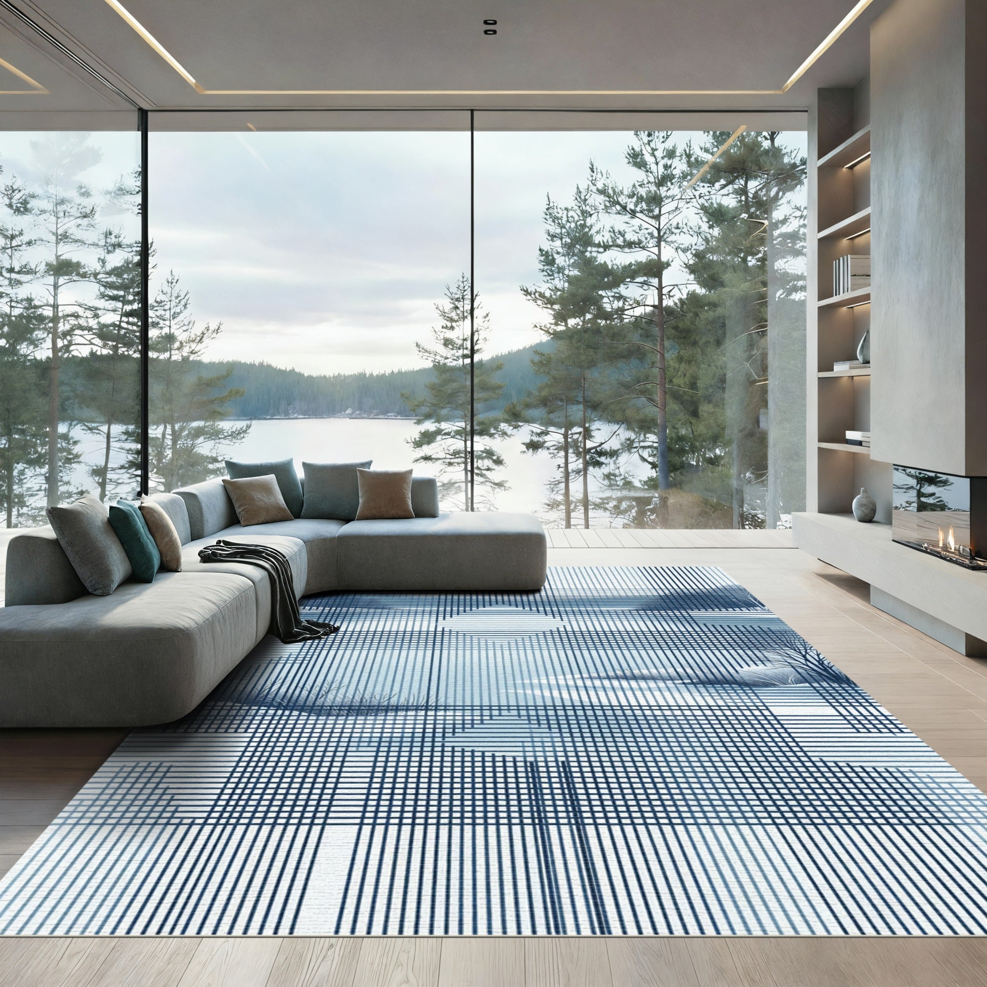 Indigo Winter Landscape Linear Rug