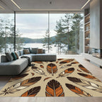 Rustic Feather Pattern Brown Orange Rug
