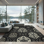 Formal Black Ivory Arabesque Floral Rug