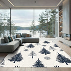 Deep Navy Pine Forest Snowflakes Rug