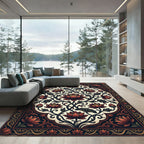 Ornate Deep Red Lotus Floral Scroll Rug