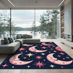 Pink Moon Stars Night Sky Rug