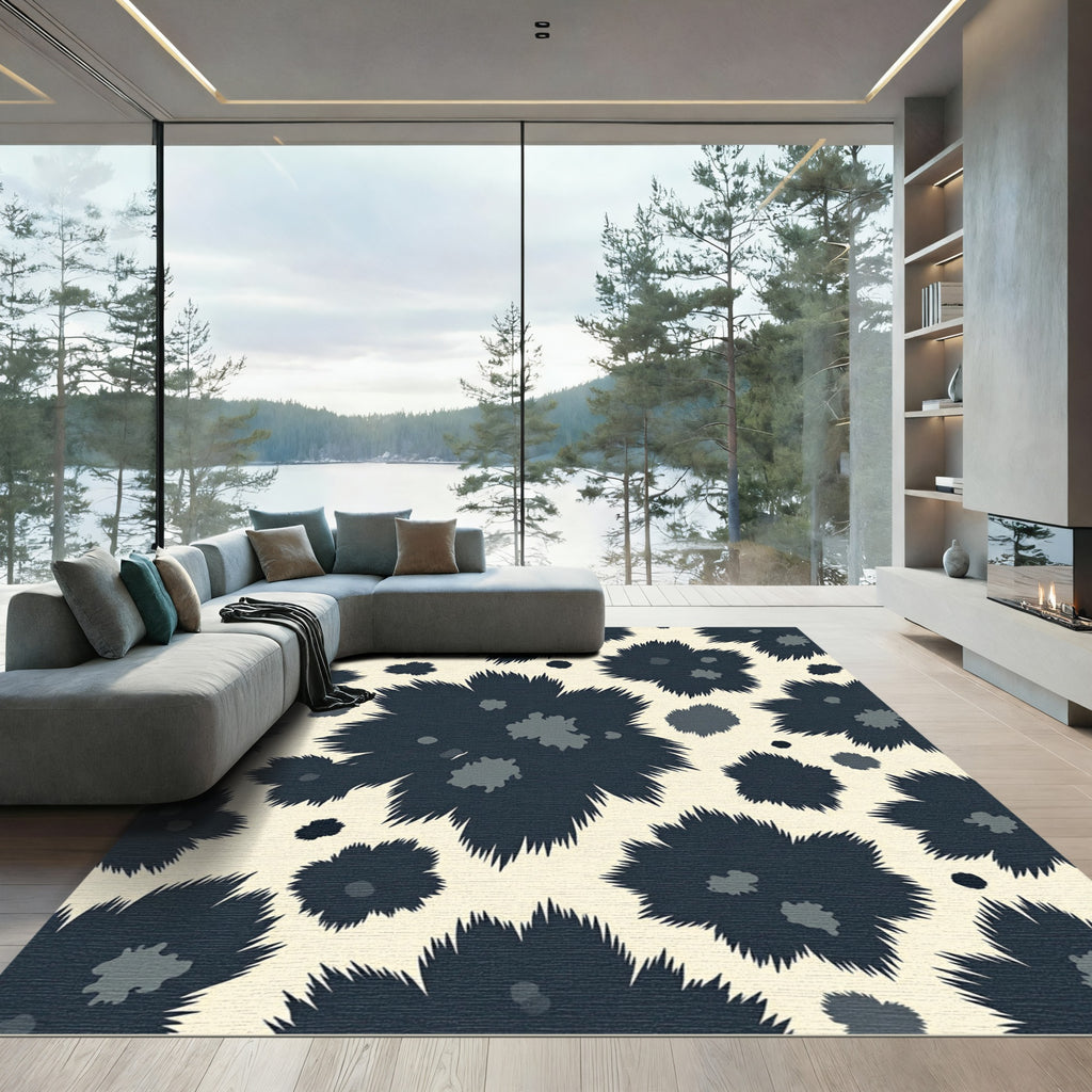 Moody Abstract Charcoal Floral Cream Backdrop Rug